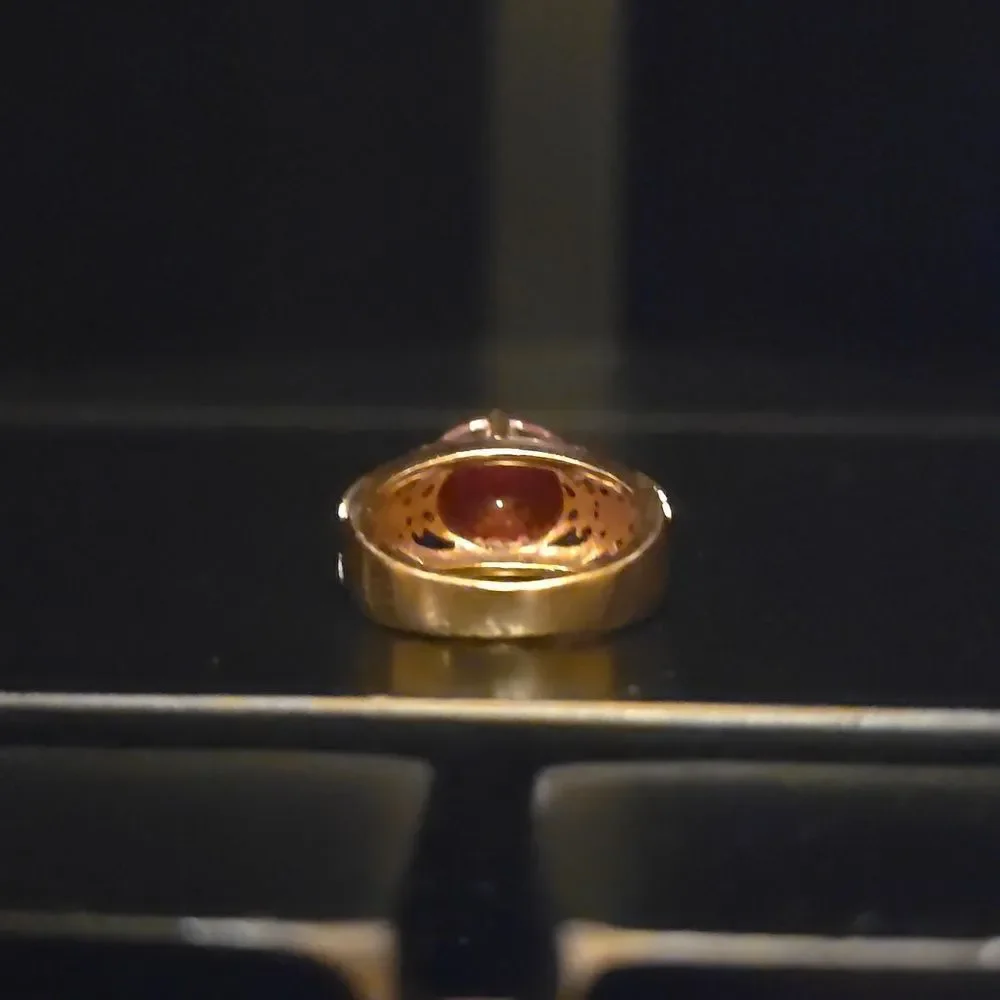 24k Gold Plated 925 Sterling Silver Ring!Elegant FILAGREE Design Garnet.